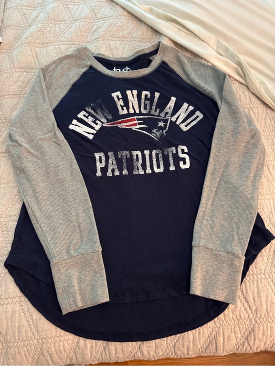 New England Patriots Tops - New England Patriots Navy and Gray Raglan Long Sleeve Jersey